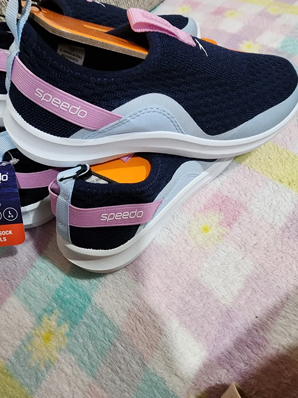 Speedo Junior Kids Slip-On Water Shoes - Navy Pink M(2-3) NEW